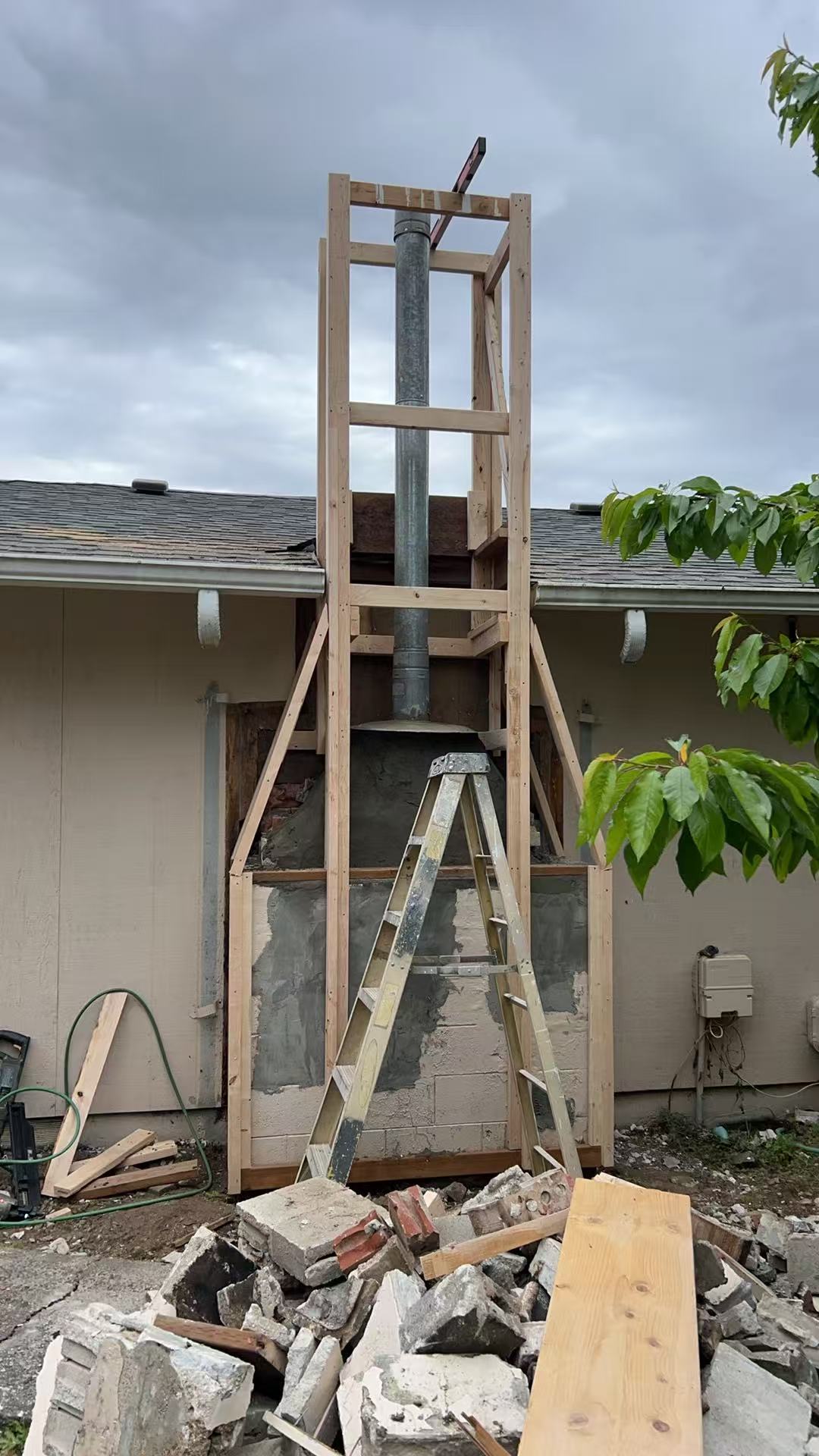Bothell exterior stage 3 — chimney teardown to firebox